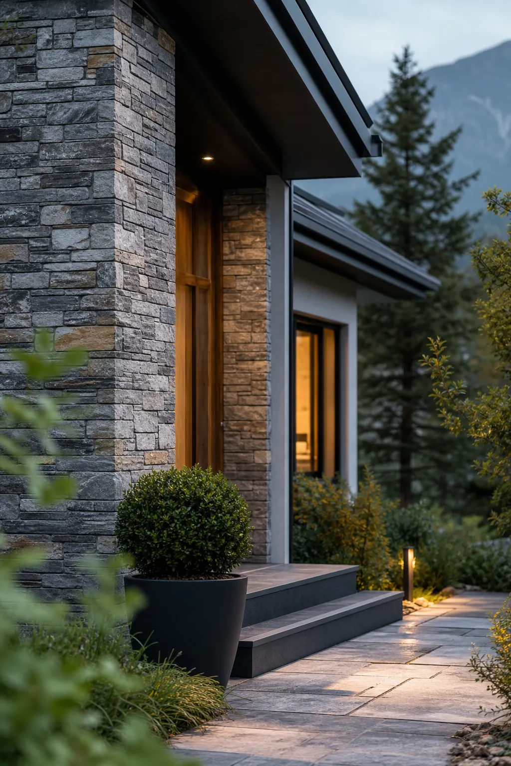 Entrée de maison contemporaine en Haute-Savoie